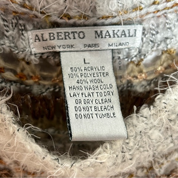 Alberto Makali Soft And Fuzzy Wool Blend Open Knit Metallic Striped Sweater - Picture 7 of 9